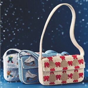 Anthropologie The Fiona Beaded Bag: Winter Icon Edition | Checkered Bows | NWT